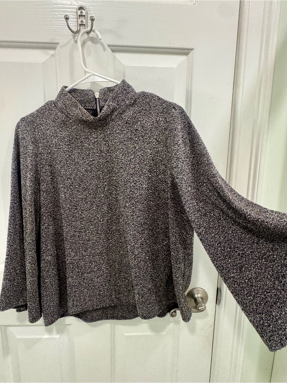 Zara Black & White Marled Funnel Neck Bell Sleeve Sweater